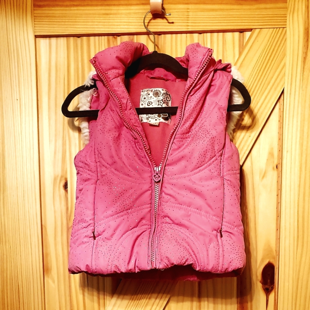 Girls Hooded Pink Vest Light Sparkles Size 4